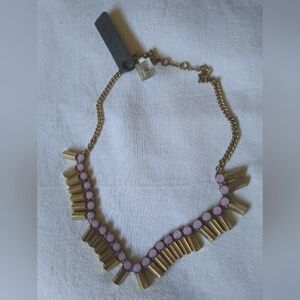 NWT J. CREW Gold Tone & Pink Crystal Statement Necklace Dangle